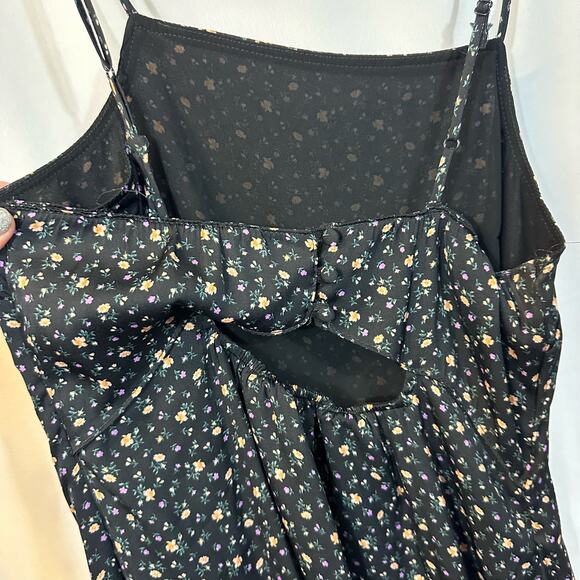 American Eagle Black Mini Floral Midi 90s Style Slit Open Back Dress XS - Picture 5 of 6
